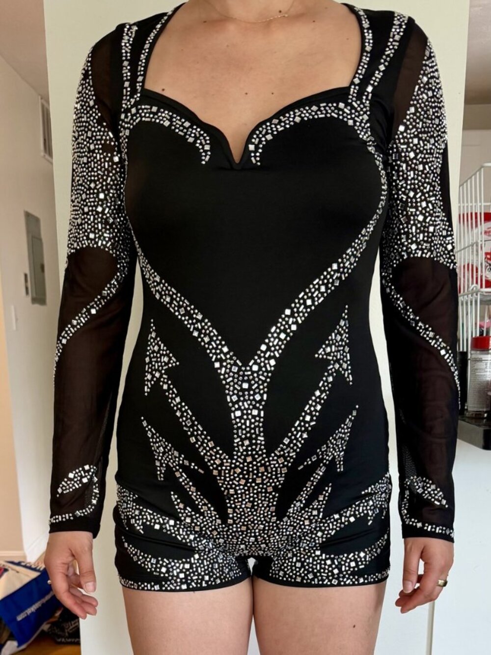 Black Gold Embellished Going Out Stretch Romper